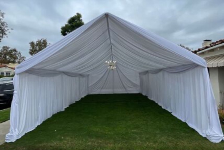 20x50 High Peak Canopy White Drapped