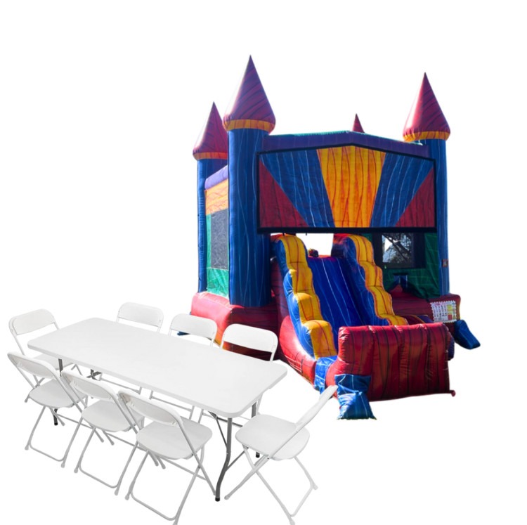 Mini Modular BounceHouse Combo + 6 Tables & 48 Chairs Bundle